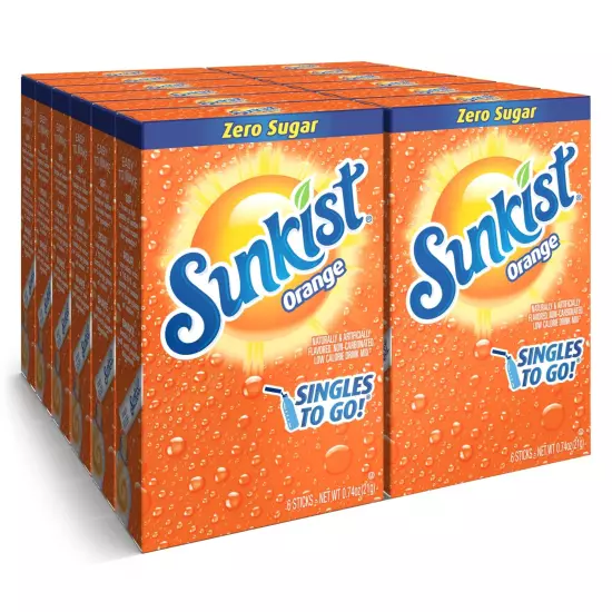 Sunkist Soda Orange Singles To Go Drink Mix, 12 Boxes with 6 Packets Each - 7...