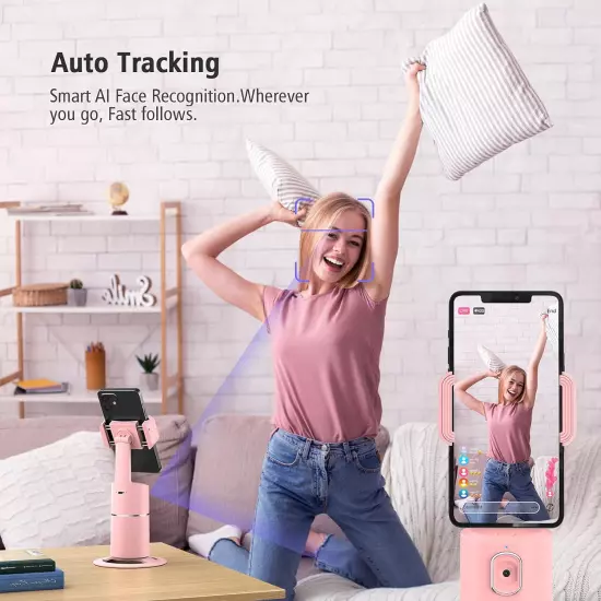 Auto Face Tracking Phone Holder, No App Required, 360° Rotation Face Body Phone 