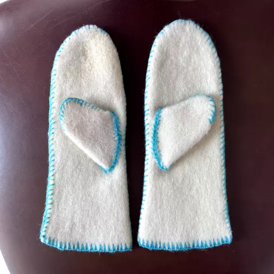 Wool Mittens Hand Stitched Inuit Aboriginal Gloves Embroidered Vintage Canada