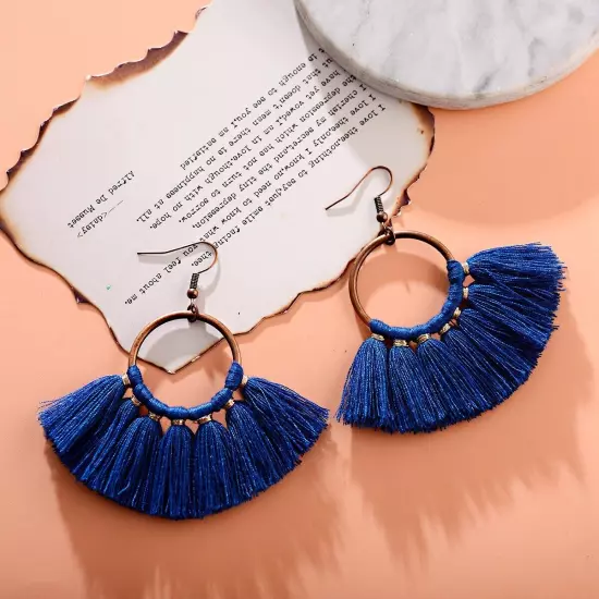 Fashion Women Bohemian Earrings Long Tassel Fringe Drop Dangle Ear Stud Jewelry