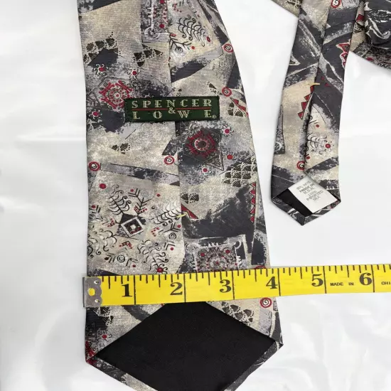 Spencer & Lowe Abstract Gray Ivory Geometric Colorful Silk Tie 4" x 58"