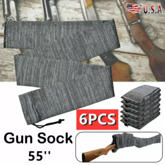 6 Pcs Silicone Treated Cover Gun Sock Protection Storge Sleeve Up To 55" Gray US