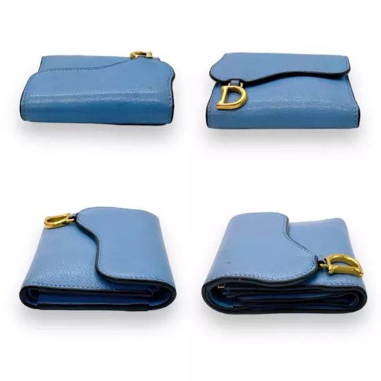 Christian Dior Trifold Wallet Saddle Blue Leather Italy excellent free shipping