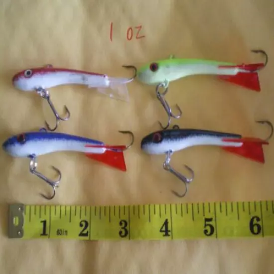 10 PCS. MINNOW JIGGING/CASTING FISHING LURE BAIT/ICE FISHING, 1 OZ. RED/WHITE