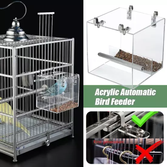 Automatic Bird Feeder No Mess Cage Pet 5.1 x x 4.3 inch, transparent 