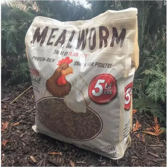 5 lbs. Bag Dried Mealworms For Chickens, Wild Birds, Ducks, And Small Pets.