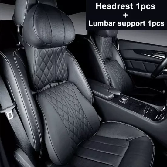 Car Leather Headrest Lumbar Support Rest Neck Pillow Back Cushion Waist Supports