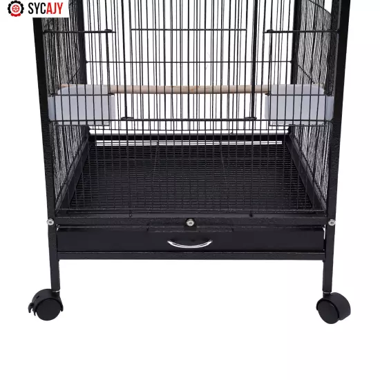 Black Large Bird Cage wit Rolling Stand Cockatiel Parakeet Finch Parrot Birdcage