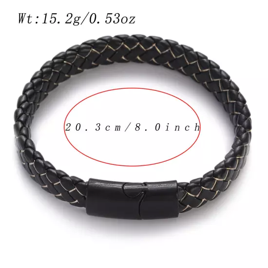 Genuine Leather Braided Bracelet Magnetic Buckle Band Men Stainless Steel Bangle