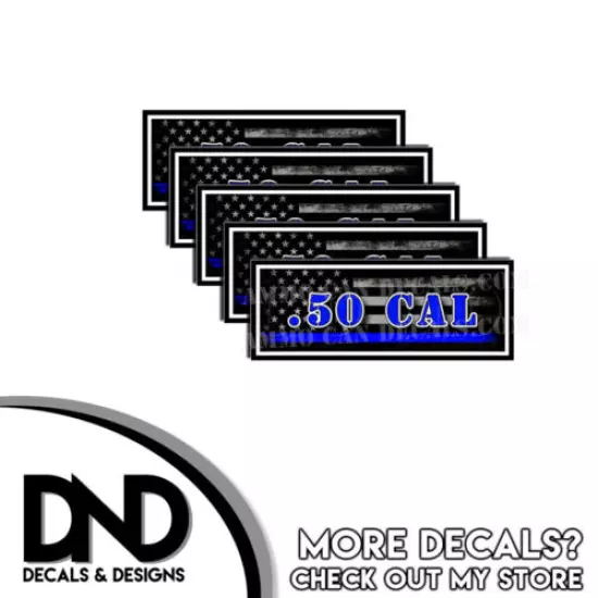 .50 Cal Ammo Can Decal Ammunition Box Sticker Blue Line American Flag - 5 Pack