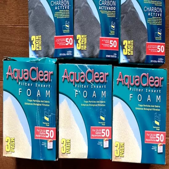 AquaClear 50/200 - 3 pk's Foam, Carbon, & Ammonia. 6 x 3pks new, 3 x 3pks open