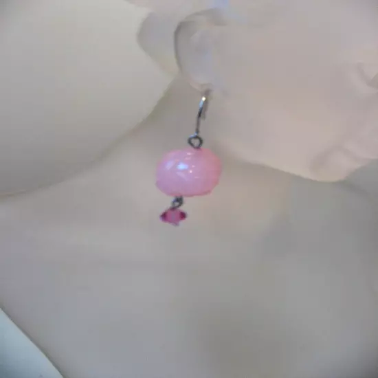 Tarina Tarantino Earrings Pink Candy Carved Rose Bright Crystal Drop Dangles NWT