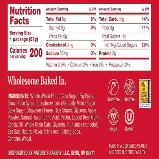 Nature’S Bakery Whole Wheat Fig Bars, Strawberry, Real Fruit, Vegan, Non-Gmo, Sn