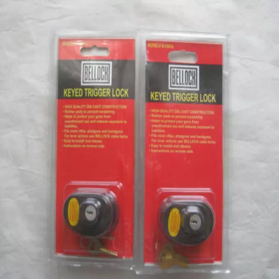 NEW Lot of 2 Bellock Keyed Trigger Lock for Rifles Shotguns Pistols Model B100KA