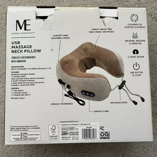 Modern Expressions USB Massage Neck Pillow Cordless & Rechargeable NEW