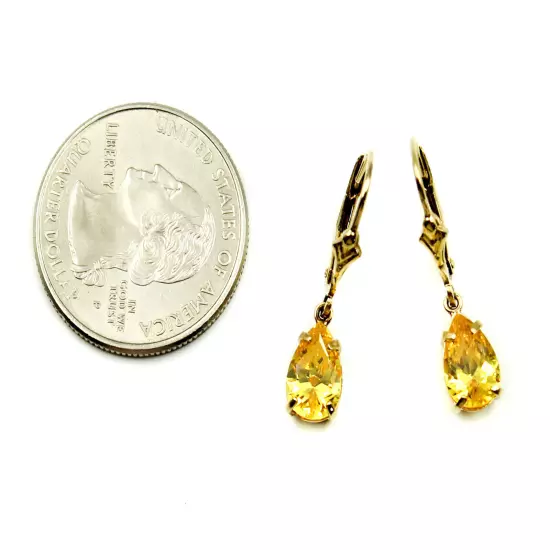 Beautiful Pear Cut Yellow CZ Stones Gold Plated Sterling 925 Dangle Earrings