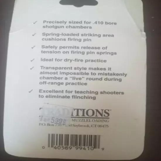 Traditions Snap Caps Plastic .410 Gauge Pack of 2 # ASG410 New!