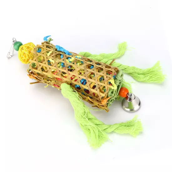 Bamboo Woven Bird Bite Toy Chew Training Paper Silk Cotton Rope Bird Hanging AD5