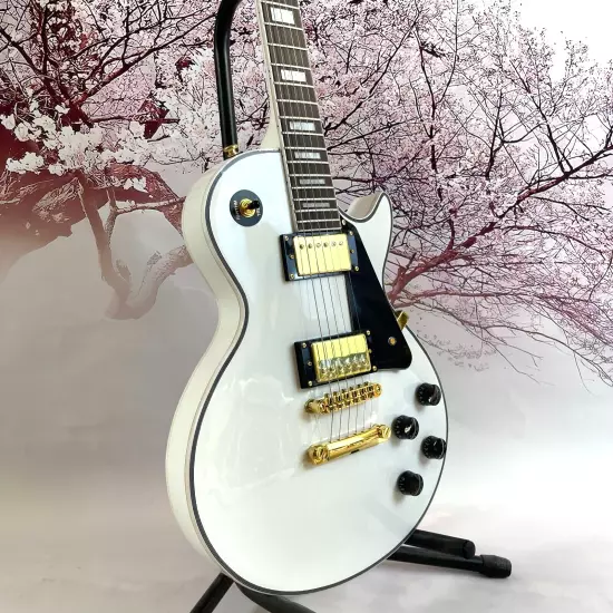 Custom Electric Guitar LP alpine white Gold hardware Black binding shell inlay