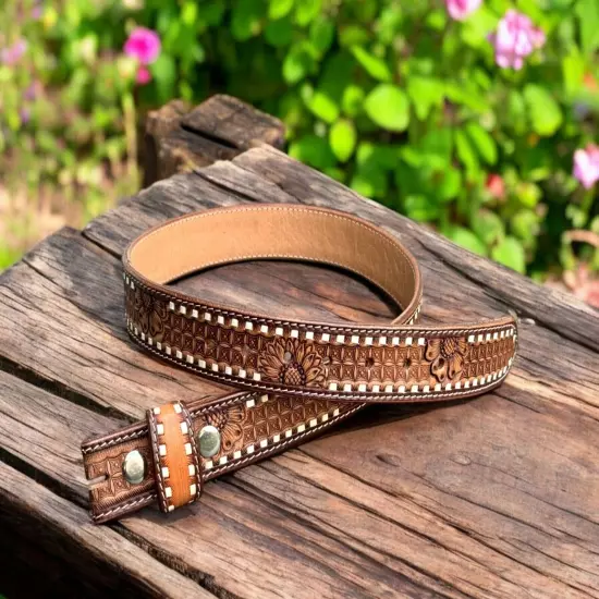 Western Belt Handmade Strap Men's Full Grain Leather No Buckle Cowboy Rodeo Belt