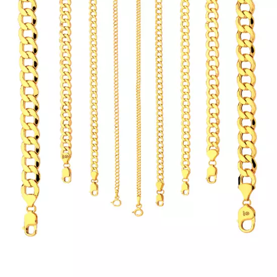 14k Yellow Gold 2mm-11mm Curb Chain Necklace Bracelet Size 7"-30" Hollow