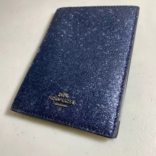 NEW COACH Blue Silver Star Celestial Glitter Passport Case Holder 5.5 “ X 4.25”