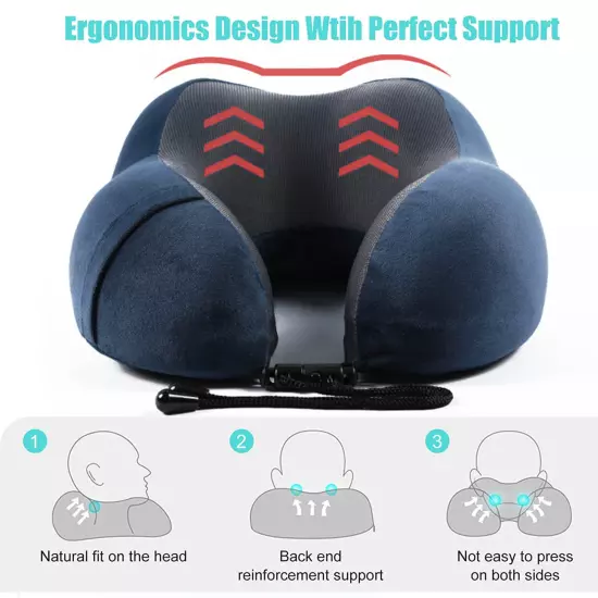 Travel Pillow Luxury Memory Foam Neck & Head Support Airplane Sleeping Cushion