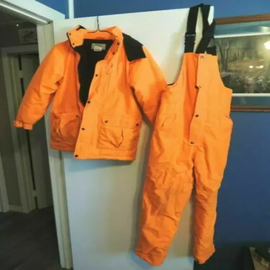 CABELAS AGO INSULATED BLAZE ORANGE HUNTING BIBS AND PARKA YOUTH XL OVERALLS PANT