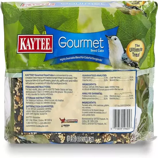 Kaytee Wild Bird Gourmet Seed Cake (2pounds) For Cardinals, Chickadees, Juncos,