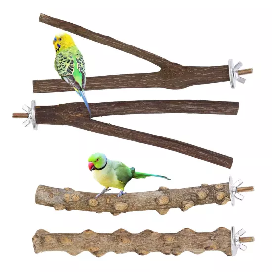 4 Pcs Bird Perches Parrot Stand Natural Wood Perch Parakeet Toys Bird Cage Ac...