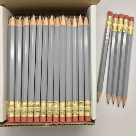 144 Gray Half mini short Golf Hexagon #2 Pencils Sharpened ExpressPencilsTM