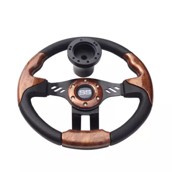 Club Car Precedent Steering Wheel W/ BLK Hub Adapter Wood Grain 2004+ Golf Cart