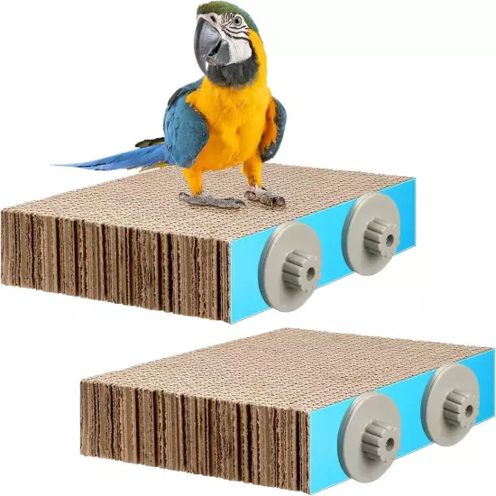 2 Pieces Bird Chew Toy Parrot Cage Perch Cardboard Platform Medium, Brown 