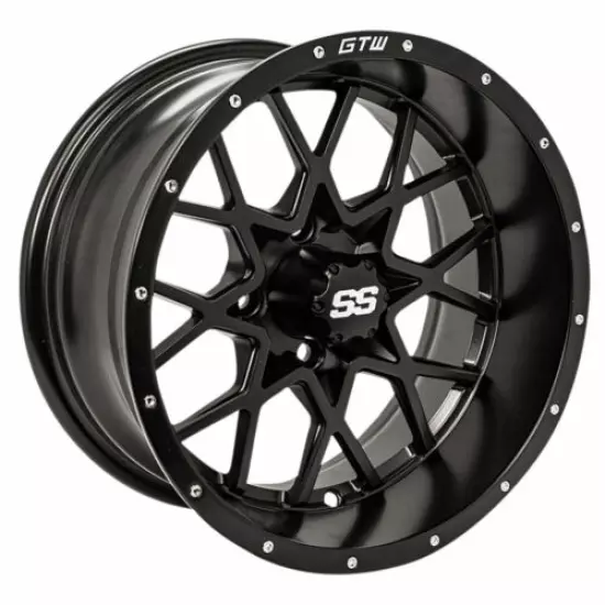 (1) GTW 14x7 Matte Black Vortex Golf Cart Wheel 3:4 Offset