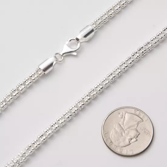 4mm Diamond-Cut Ice Link Chain Necklace Sterling Silver 925 Italy All Sizes