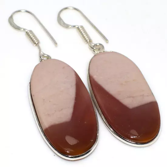 925 Silver Plated Mookaite Ethnic Earrings Handmade Jewelry Size 2" JW