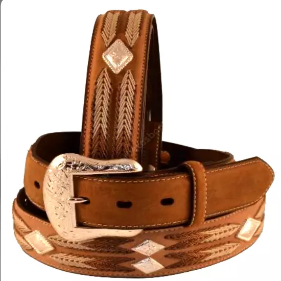 NACONA Womens Sz S Leather Belt with Arrow Lace and Diamond Concho Details