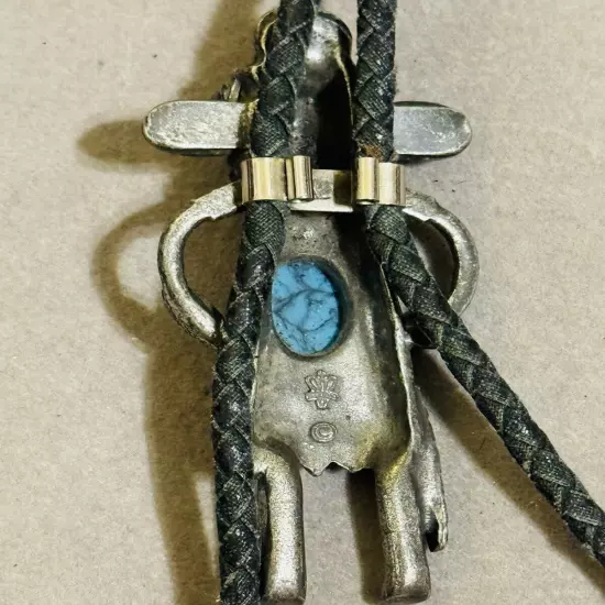 Vintage Southwestern SANCREST pewter bolo tie with faux turquoise leather