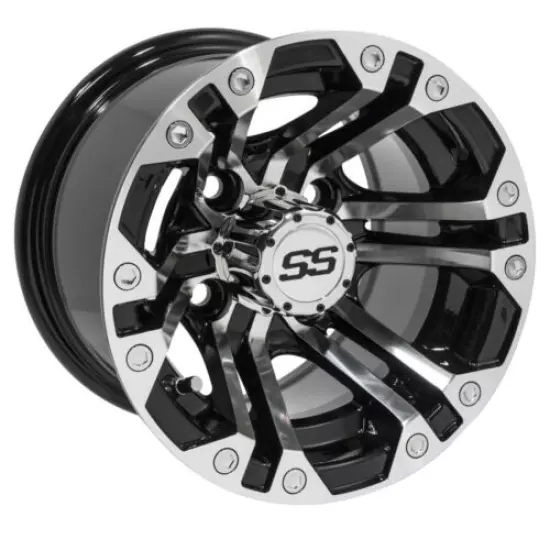 Set of 4 Golf Cart GTW Specter 10 inch Machined and Black Wheel With 3:4 Offset