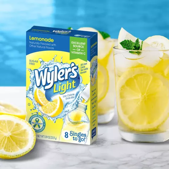 Wyler's Light Singles To Go Powder Packets, Water Drink Mix, Lemonade, 12 Box...