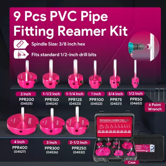 9Pcs PVC Pipe Fitting Reamer Kit - Complete Plastic Reamer Set Fits into Stan...