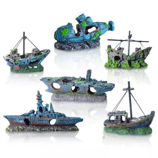 Aquarium Sunken Ship Decoration Resin Fishtank Ornaments Hideout Boat Statues