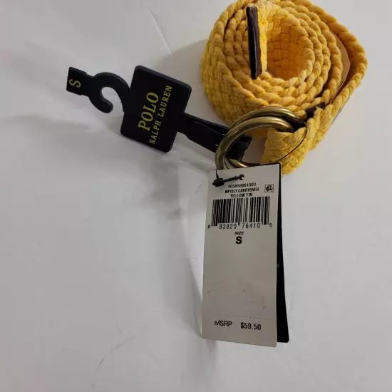 Polo Ralph Lauren Leather-Trim Canvas Belt Men Small Yellow Double D Ring Braid