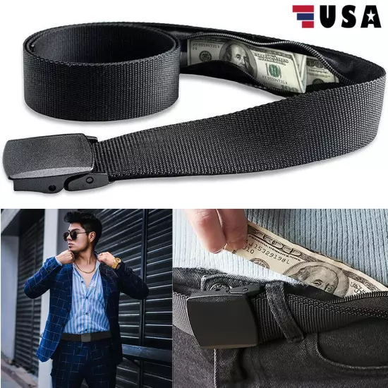 2× Travel Security Belt Hidden Money Pouch Money Wallet Pocket Waist Belt Safe