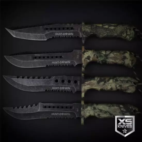 Tactical STONEWASHED Combat CAMO Bowie Survival FIRE STARTER Hunting Knife 12"