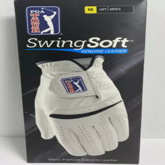 New PGA Tour Golf MLH SwingSoft Leather Glove Cadet Medium Bright White MSRP:$24