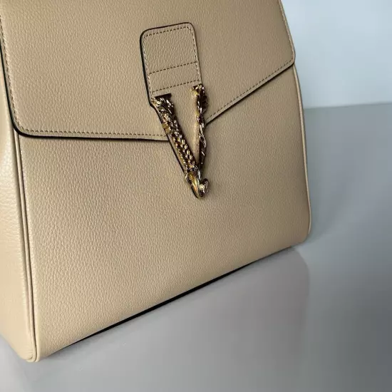 Versace Top Handle Grainy Calf Leather Beige Shoulder Bag 1013351 IT NWT $1775