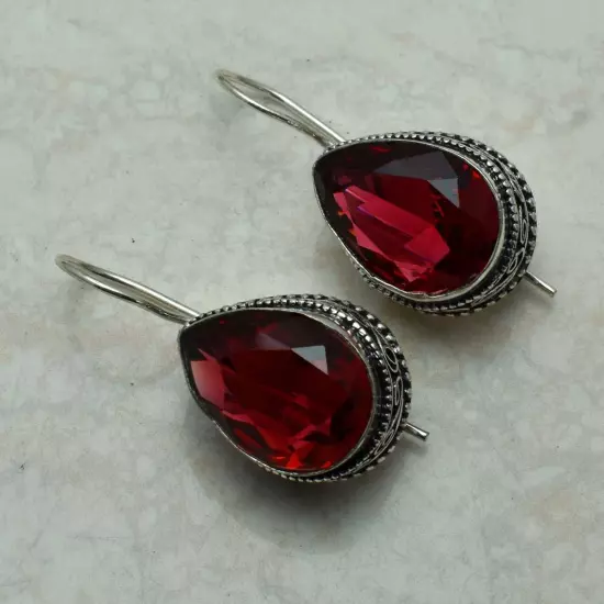 Garnet Handmade Drop Dangle Antique Design Earrings Jewelry 1.44" AE-55243