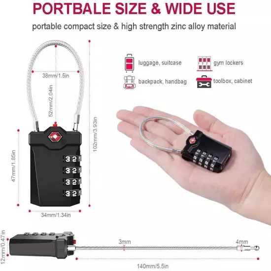 Long Shackle Padlock, 4 Digit Combination Lock & Travel Lock 2 Pack, TSA Approve