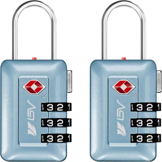 BV TSA Approved Luggage Travel Lock, Set-Your-Own Combination Arctic Blue 